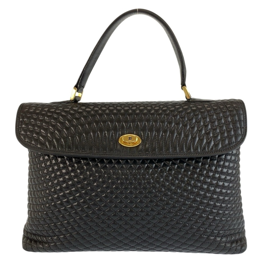 BALLY Vintage Quilted Black Leather Handbag with Gold Hardware for Women